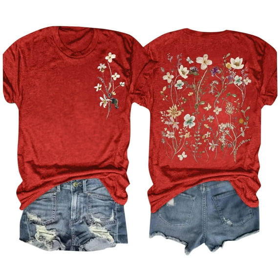 AOOCHASLIY Trendy Women Tops Fashion Women's Summer Comfortable Round Neck Printing Short Sleeve Tops Blouse T-Shirt