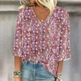 thumbnail image 1 of AOOCHASLIY Clothes Trendy Women Tops Summer V Neck Women Long Sleeve Casual Tops Regular Printed Blouse, 1 of 5
