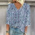 thumbnail image 1 of AOOCHASLIY Clothes Trendy Women Tops Summer V Neck Women Long Sleeve Casual Tops Regular Printed Blouse, 1 of 5