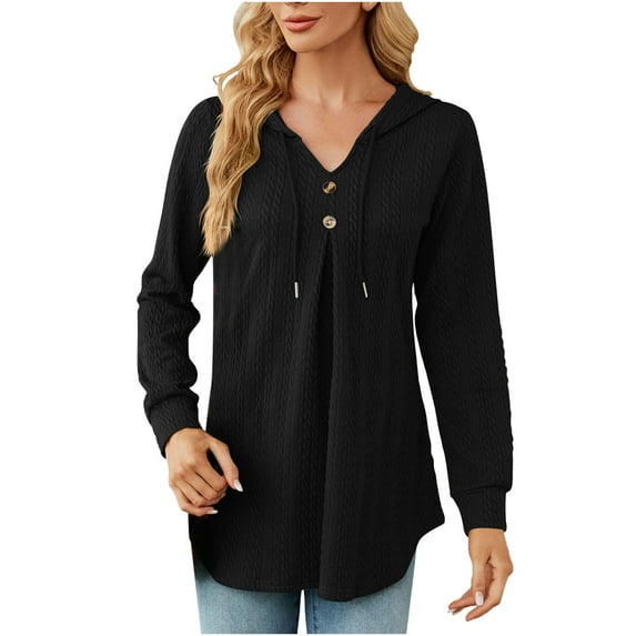 AOOCHASLIY Clearance Trendy Women Tops Women Long Sleeved New V-neck Button Drawstring Loose Tops Sweater