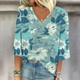 thumbnail image 1 of AOOCHASLIY Clothes Trendy Women Tops Women Loose 3/4 Sleeves T-shirt V Neck Blouse Casual Fashion Printed Tops, 1 of 5