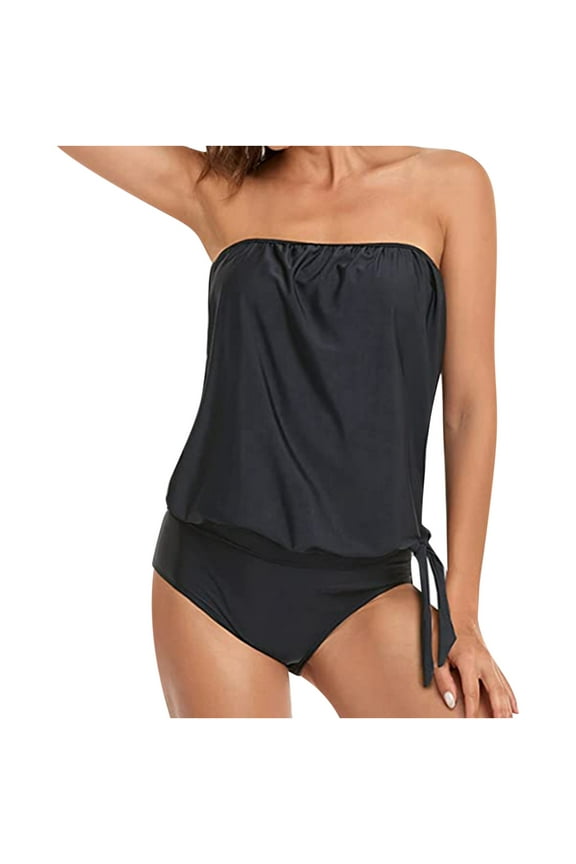 Clearance Two Piece Bandeau Swimsuits For 2022 Popular Women Loose Fit Bathing Blouson Swim Tank Top With Shorts