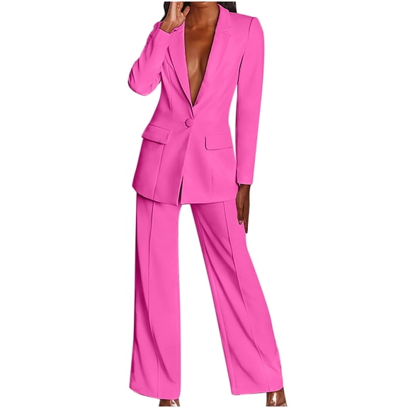 AOOCHASLIY Clearance Two Piece OutfitsWomen's Long Sleeve Blazer Suit Solid Elegant Business Suit Sets Two-piece