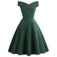 thumbnail image 1 of AOOCHASLIY Women's Summer Off Shoulder V Neck Vintage Solid Party Swing Dress, 1 of 7