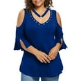 thumbnail image 1 of AOOCHASLIY Womens Blouses Short Sleeve Plus Size Women Bandage Clothing Solid T-Shirt Short Sleeve V-Neck Tops of the Day, 1 of 5