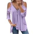 thumbnail image 1 of AOOCHASLIY Womens Blouses Short Sleeve Women Casual Half Sleeve V-Neck Zipper Hollow Out T-Shirt Blouse Tops, 1 of 8