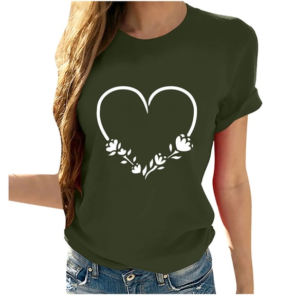 AOOCHASLY Valentine's Day Women's Tops, Fashion Women's Heart Print Graphic Cute Tee Shirt Funny T Shirt Tops