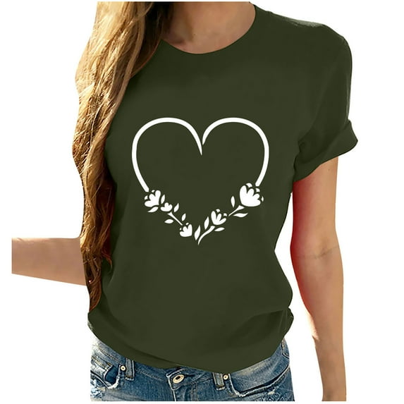 AOOCHASLY Valentine's Day Women's Tops, Fashion Women's Heart Print Graphic Cute Tee Shirt Funny T Shirt Tops