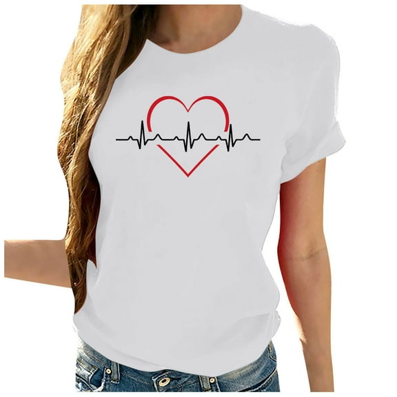 AOOCHASLY Valentine's Day Women's Tops, Fashion Women's Heart Print Graphic Cute Tee Shirt Funny T Shirt Tops
