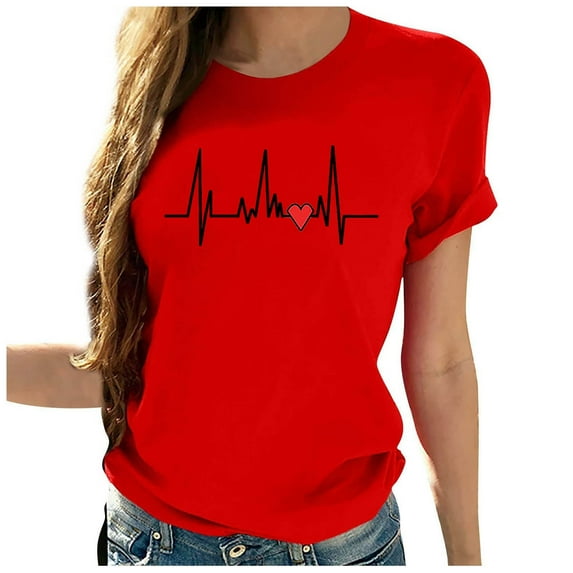 AOOCHASLY Valentine's Day Women's Tops, Fashion Women's Heart Print Graphic Cute Tee Shirt Funny T Shirt Tops