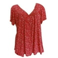 thumbnail image 1 of AOOCHASLIY Clearance Womens Tops Plus Size Short Sleeves V-Neck Polka Dots Print Blouse Shirt Deals, 1 of 5