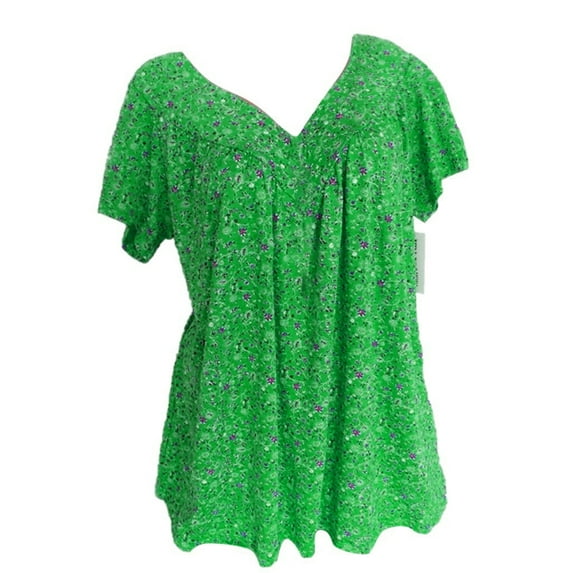 AOOCHASLIY Clearance Womens Tops Plus Size Short Sleeves V-Neck Polka Dots Print Blouse Shirt Deals