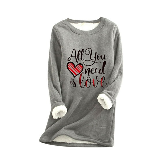 AOOCHASLIY Clearance Womens Tops Thick Fleece Sweatshirt Velvet Warm Round Neck Underwear Top Gift For Couples
