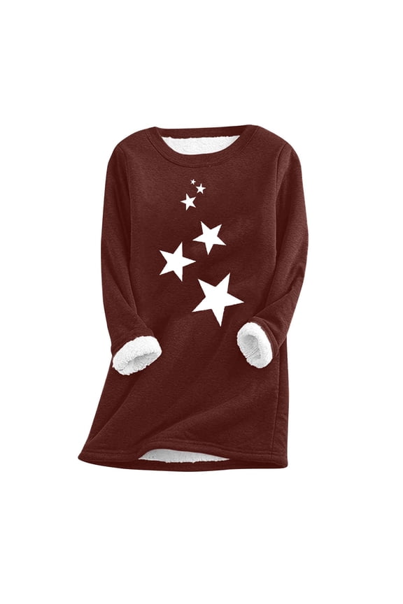 Womens Tops Thick Fleece Sweatshirt Winter Velvet Warm O-neck Underwear 2024