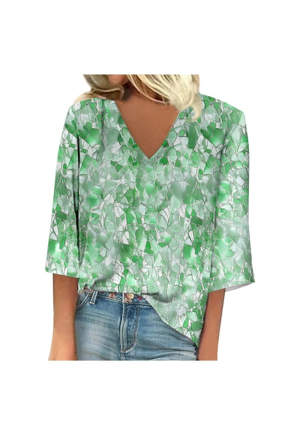 Clothess Trendy Women Tops Summer V Neck Women Long Sleeve Casual Tops Regular Printed Blouse