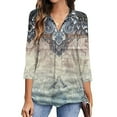 thumbnail image 1 of AOOCHASLIY Clothess Trendy Women Tops Women Loose 3/4 Sleeves T-shirt V Neck Blouse Casual Fashion Printed Tops, 1 of 5