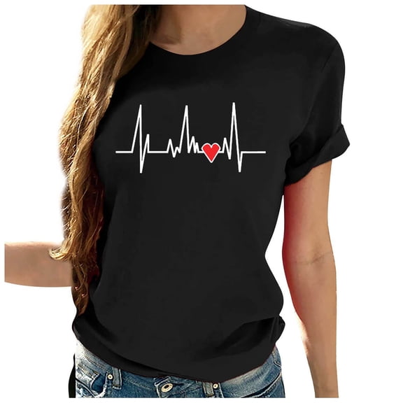 AOOCHASLY Valentine's Day Women's Tops, Fashion Women's Heart Print Graphic Cute Tee Shirt Funny T Shirt Tops