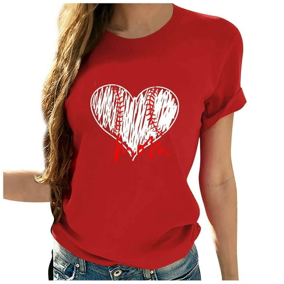 AOOCHASLY Valentine's Day Women's Tops, Fashion Women's Heart Print Graphic Cute Tee Shirt Funny T Shirt Tops