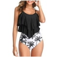thumbnail image 1 of AOOCHASLIY Clothes 2022 Casual Women High Waisted Swimsuit Two Piece Ruffled Flounce Top With Ruched Bottom, 1 of 5