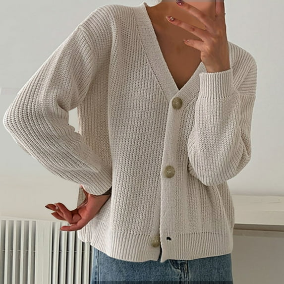 AOOCHASLIY Clothes Ladies Coat Women Button Long Sleeve Ladies Casual Loose Outing Sweater Fashion Coat