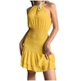 thumbnail image 1 of AOOCHASLIY Clothes Ladies Summer Trendy Classic Casual Solid Color Elastic Halter Dress, 1 of 5