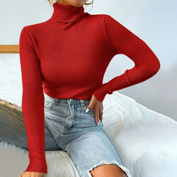 AOOCHASLIY Clothes Sweaters Fashion Women Solid Long Sleeve Pullove Turtleneck Neck Casual Sweater Tops