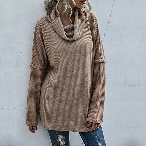 AOOCHASLIY Clothes Sweaters Women's Fashion Long Sleeve Solid Color Split Knit Sweater