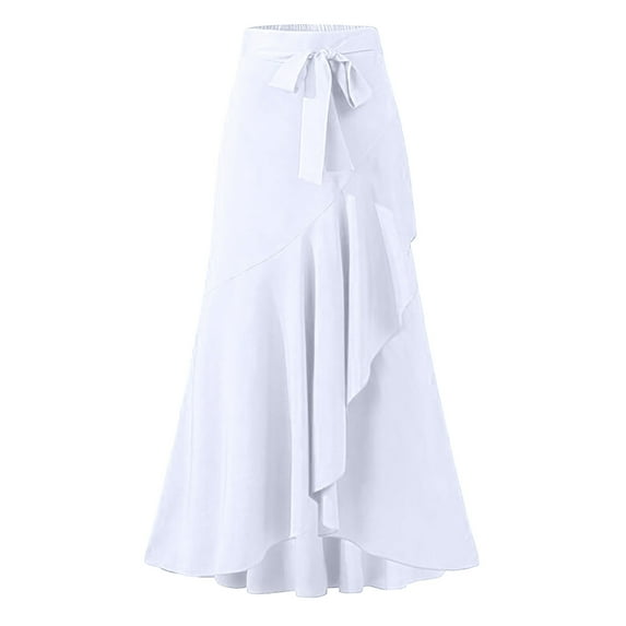 AOOCHASLIY Clothes Women's Casual Hakama Irregular Leaf Bow High Waist Long Culottes
