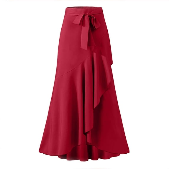AOOCHASLIY Clothes Women's Casual Hakama Irregular Leaf Bow High Waist Long Culottes