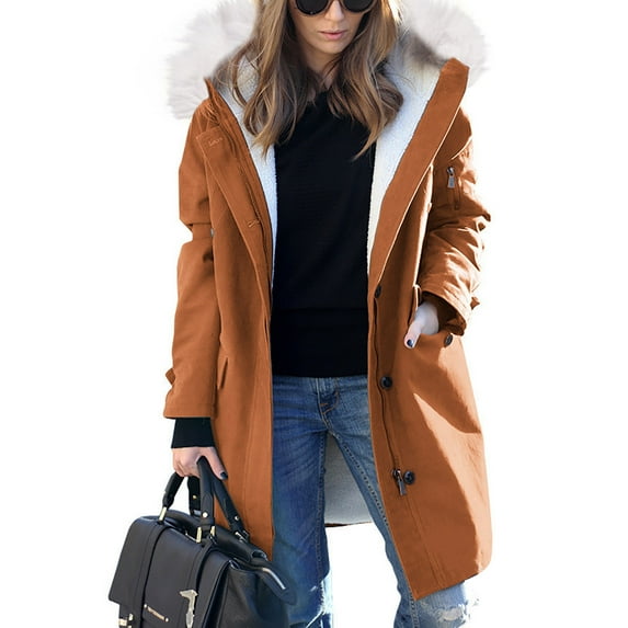 AOOCHASLIY Coat Clothes Women Hooded Zippers Solid Medium and Long Term Loose Long Sleeve Warm Blouse Coat Jackets