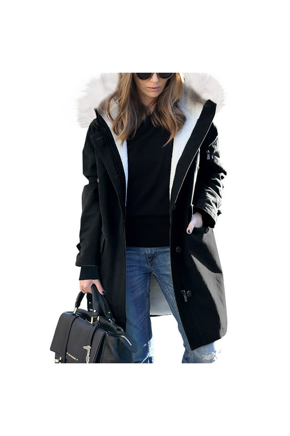 Coat Clothes Women Hooded Zippers Solid Medium and Long Term Loose Long Sleeve Warm Blouse Coat Jackets