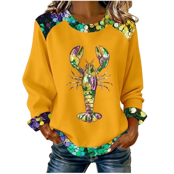 AOOCHASLIY Denim Shirt Women Color Block Crew Neck Knit Top Casual ...