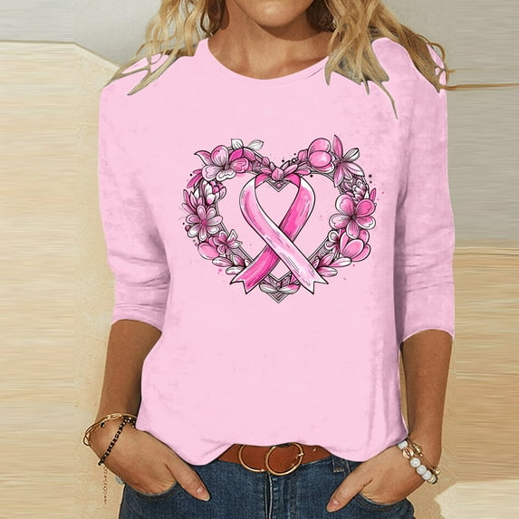 AOOCHASLIY Fall Big-Empowering Anti Breast Cancer Awareness T-Shirt - Soft, Breathable, Crew Neck, Short Sleeve, Relaxed Fit, Casual Wear for Women