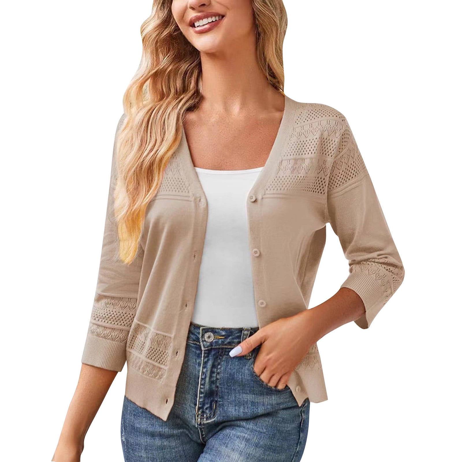 AOOCHASLIY Fall Cardigans Short Sweaters Women's Long Sleeve VNeck