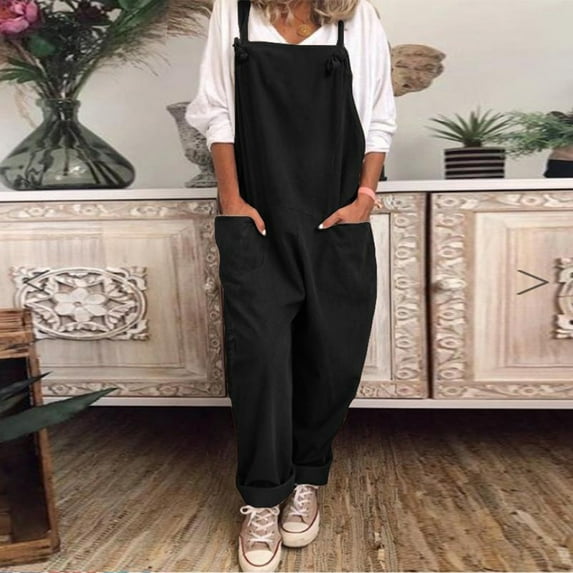 AOOCHASLIY Fall Clothes Pants Womens Plus Size Overalls Casual Soft Loose Dungarees Romper Baggy Playsuit Jumpsuit