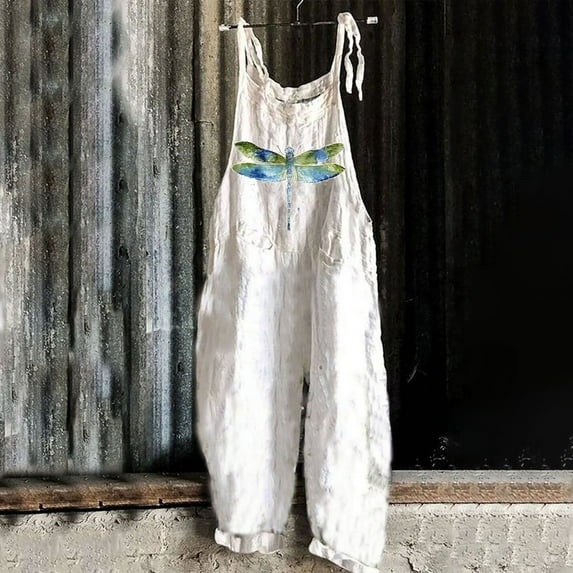 AOOCHASLIY Fall Clothes Pants Womens Stylish Overalls Ethnic Style Printed Cold Shoulder Suspender Cami Pants Jumpsuit