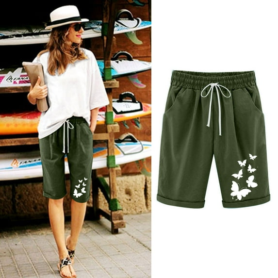 AOOCHASLIY Fall Clothes Woman Pants Fashion Women's Summer Loose Shorts Elastic Waist Pockets Printing Casual Pants