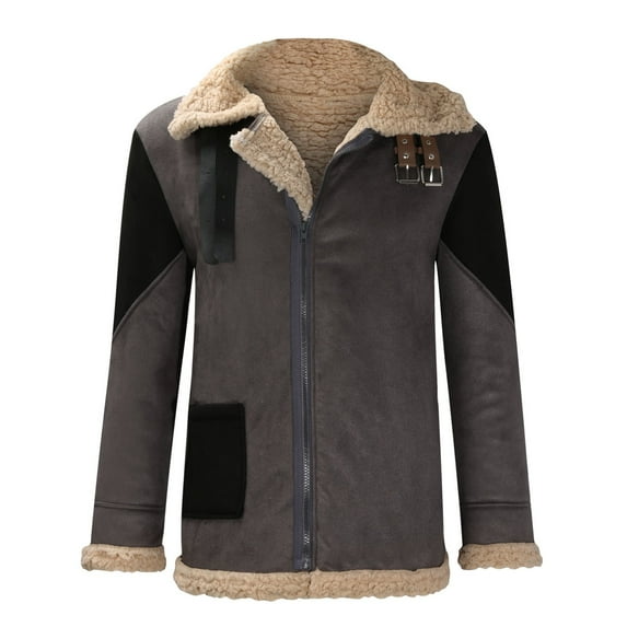 AOOCHASLIY Fall Clothes Men Thicken Long Sleeve Turndown Jacket Zipper Patchwork Casual Keep Warm Tops