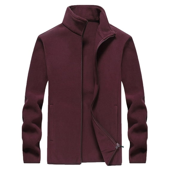 AOOCHASLIY Fall Clothes Men's Athleisure Jacket Fleece Zipper Pocket Stand Collar Tops Thermal Jacket