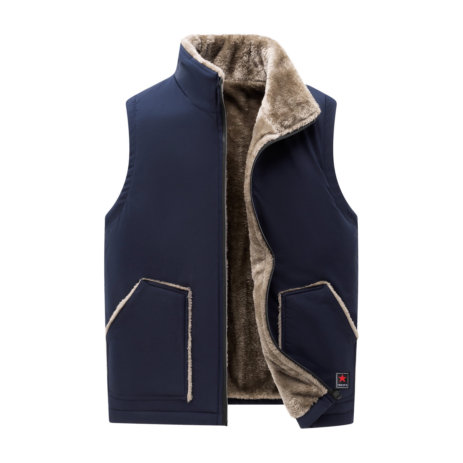 AOOCHASLIY Fall Clothes Men's Casual Fleece Vest Zipoer Pocket ...