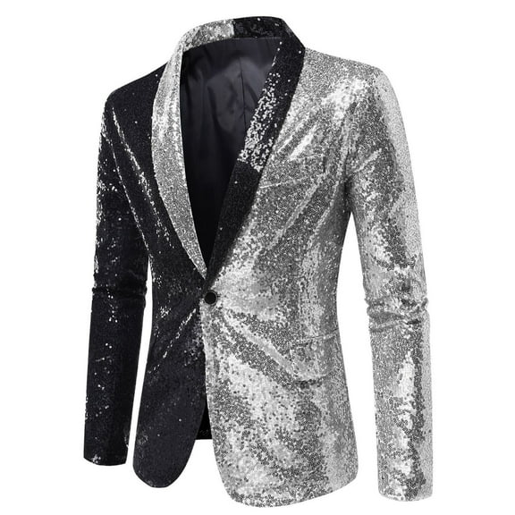 AOOCHASLIY Fall Clothes Men's Color Matching Sequin Suit, One Button Dress, Performance Suit, Long Sleeved Lapel Collar Suit Jacket Coat Blazer