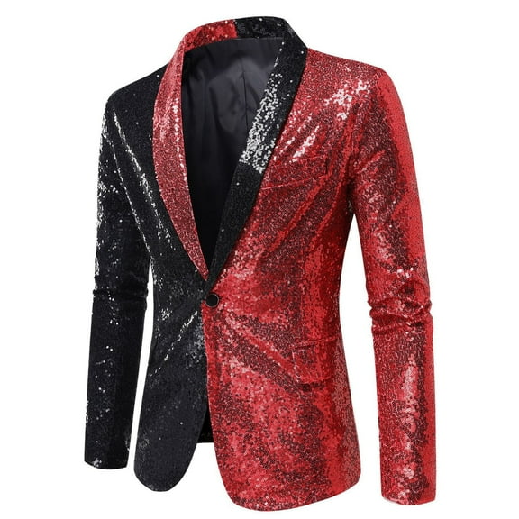 AOOCHASLIY Fall Clothes Men's Color Matching Sequin Suit, One Button Dress, Performance Suit, Long Sleeved Lapel Collar Suit Jacket Coat Blazer