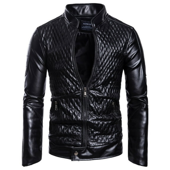 AOOCHASLIY Fall Clothes Men's Leather Plus Fleece Jacket, Motorcycle Jacket, Warm Leather Jacket