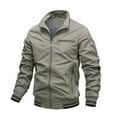 thumbnail image 1 of AOOCHASLIY Fall Clothes Men's Solid Color Stand-up Collar Zipper Casual Warm Windproof Pocket Motorcycle Jacket, 1 of 1