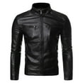 thumbnail image 1 of AOOCHASLIY Fall Clothes Winter Men's Casual Stand Collar Motorcycle Leather Jacket Coat, 1 of 5