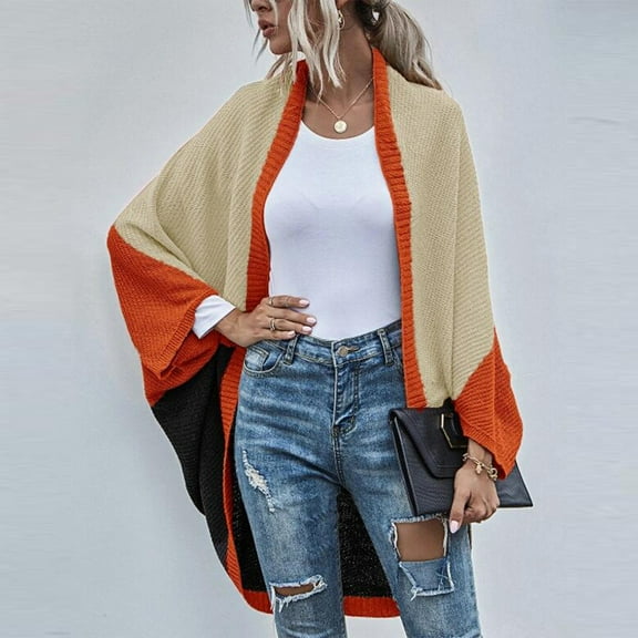 AOOCHASLIY Fall Clothes Women Fashion Casual Knitted Sweater Color Contrast Long Sleeve Cardigan Tops
