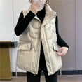 thumbnail image 1 of AOOCHASLIY Fall Clothes Women Pocket Vest Coat Jacket Winter Sleeveless Turn Down Collar Zipper Solid Outerwear Vest, 1 of 5