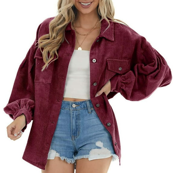 AOOCHASLIY Fall Clothes Women Solid Color Casual Long Sleeve Pocket Loose Lapel Cardigan Jacket Coat