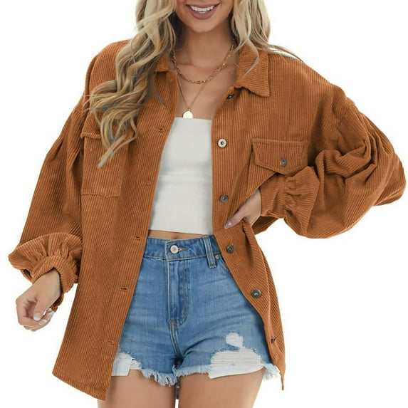 AOOCHASLIY Fall Clothes Women Solid Color Casual Long Sleeve Pocket Loose Lapel Cardigan Jacket Coat