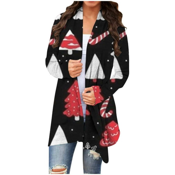 AOOCHASLIY Fall Clothes Women's Ethnic Retro-print Loose Christmas Long-sleeved Cardigan Vintage Geometric Print Coat